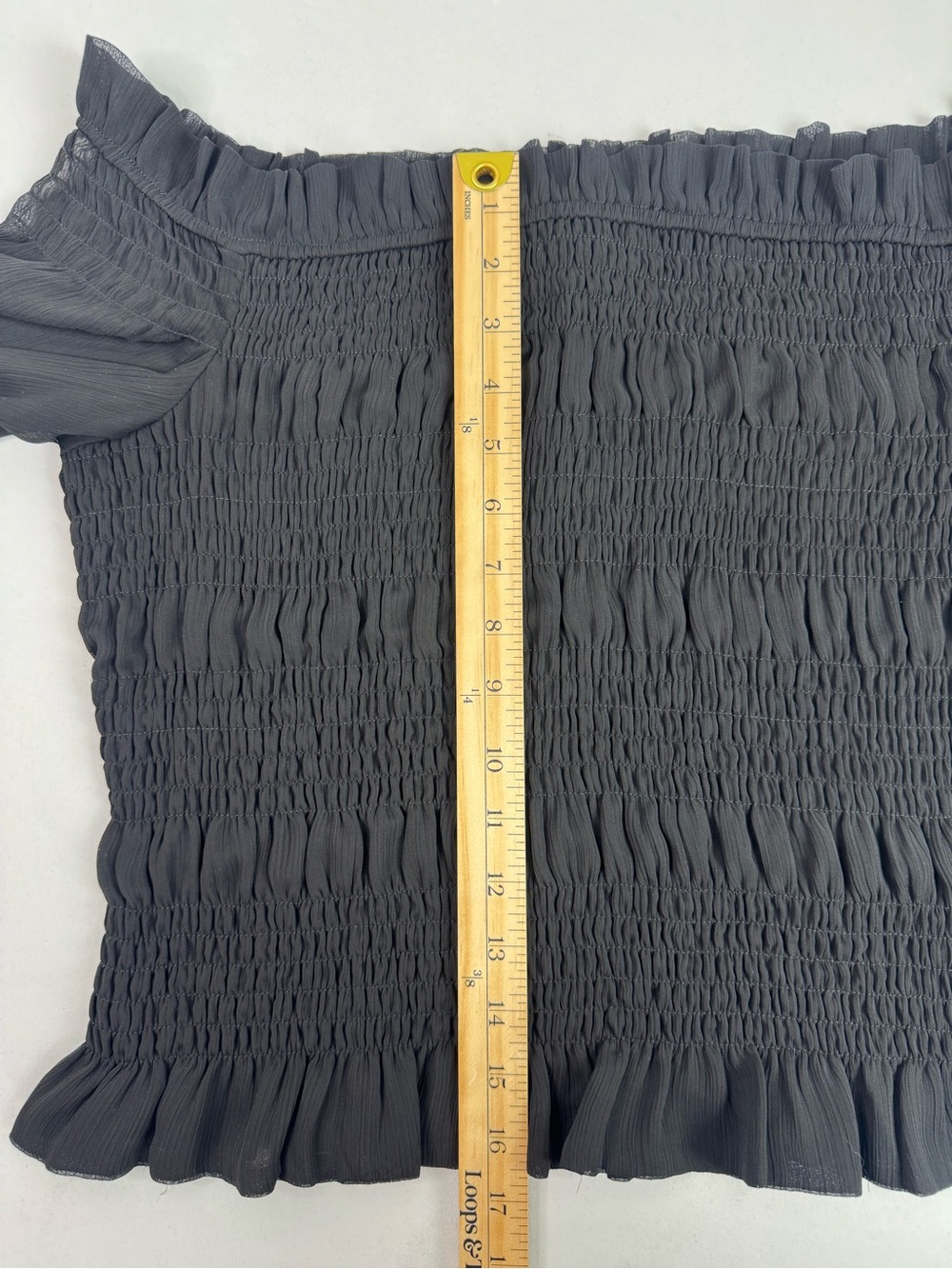 Express Black Smocked Off Shoulder Sheer Sleeve Blouse Top L - Picture 14 of 15